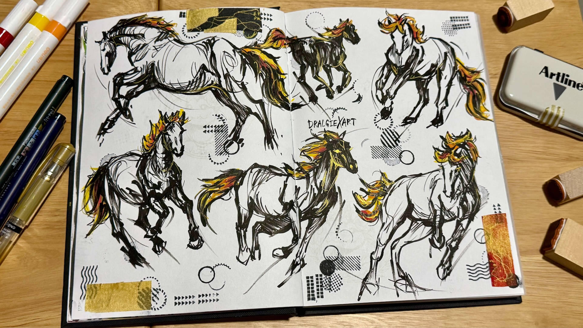 Fire Horses in Ink